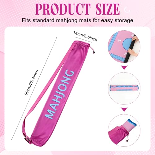 35 Inch Long Velvet Mahjong Mat Bag Cute Double Strapped Drawstring Mahjong Mat Holder Lightweight Carrying Bag for Board Games Outdoor Travel Storage-Mat Not Include(Rose Red,1 Pc) - color: Rose Red