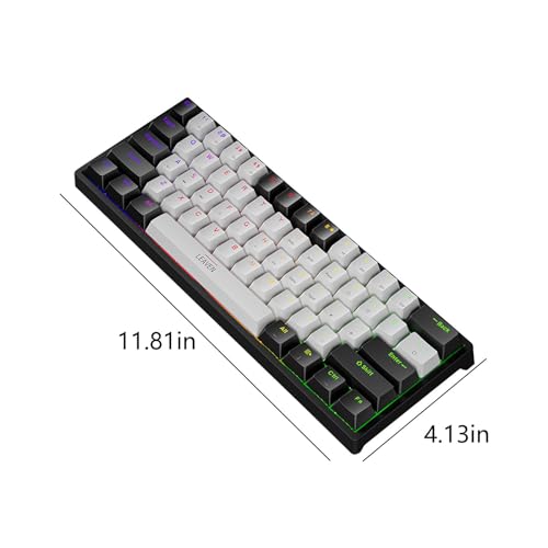 60% Percent Keyboard with Detachable USB-C Small Mechanical Gaming Keyboard Portable 61 Keys Wired Keyboards with Variety RGB Backlit Waterproof White Gaming Keyboards Mini for Pc 11.81x4.13x1.38in
