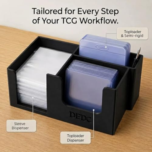 DEDC 3-Slot Toploader Dispenser and Card Caddy with Penny Sleeve Holder | Compact 3D-printed PLA organizer with quick-access slots for semi-rigid holders, grading prep, live breaks and order packing. - size: 3slot