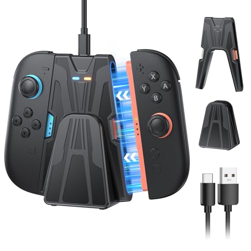 FASTSNAIL 【Upgraded 2.0】 Charging Grip for Nintendo Switch 2 (2025) for Joycon 2, Strong Magnetic Controller Grip and Storage Dock for Joy-con 2, Charger Stand with LED Indicator, Play While Charging - color: carbon black