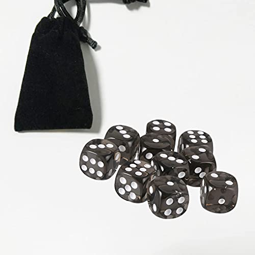 10PCS Polyhedral Dice - D6 Acrylic Dice (16mm) for RPG, MTG, DND, Table Games (Transparent Black) - color: Transparent Black