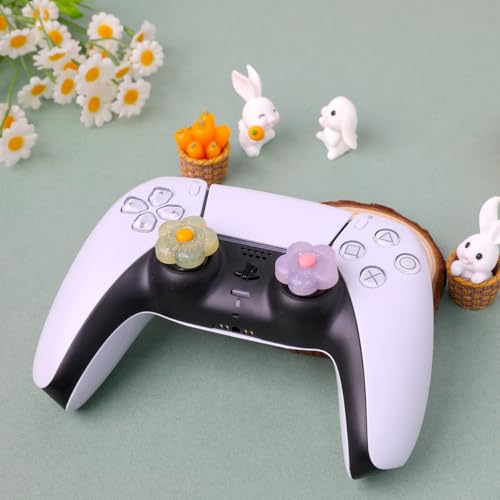PERFECTSIGHT Cute Glitter Flowers Thumb Grip Caps for Switch 2, PS5, PS4, Xbox Series X/S, Xbox One, Switch PRO Controller, 4PCS Kawaii Soft 3D Analog Thumbsticks Grips Joystick Cover - color: Glitter Flowers