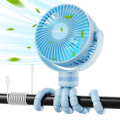 Momcozy 8000mAh Portable Stroller Fan, 27H Ultra-long Battery Life Detachable 4 Speed 360°Rotate LED Night Light with 2 Modes, USB Rechargeable Handheld Cooling Fan for Travel/Car Seat/Bedroom - color: Blue