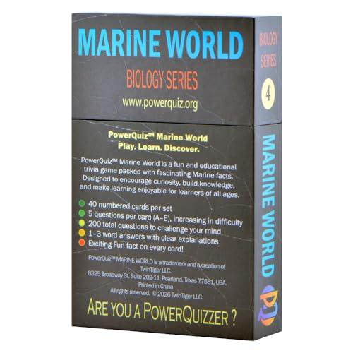 Marine World Biology Trivia Game for Kids & Adults | 200 Questions, 5 Difficulty levels Beginner to Expert, Fun facts, Explanations, Premium matte cards, Hard storage box - style: Marine World