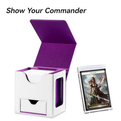 Card Deck Box for MTG Commander - Patented Design, Commander Display, Fits 100 Double-Sleeved Cards, 35pt Card Brick & Dice Tray - White/Purple - color: 3. Singularity (White/Purple)