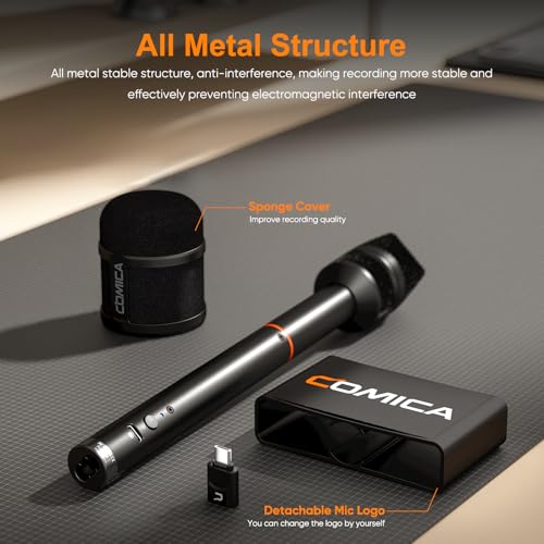 COMICA Revo S Wireless Handheld Microphone, Professional Handheld Interview Mic for iPhone16 15, Android Phones Laptops PC with USB-C Plug, Reporter Mic for Content Creators, Interviews, Reporting | Professional Interview Microphone with Plug & Play, Nois