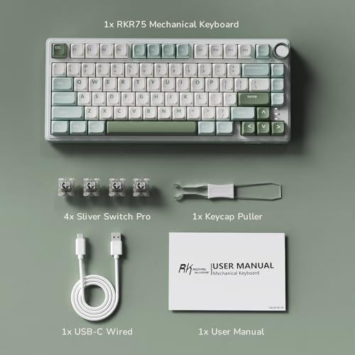 RK ROYAL KLUDGE R75 Mechanical Keyboard Wired with Volume Knob, 75% Keyboard Gasket Mounted, RGB Backlit, Creamy Keyboard with MDA Profile, PBT Keycaps, Hot Swappable Pre-lubed Tactile Switch - color: green