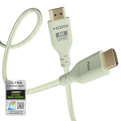 Pixio Mint Green 8K HDMI 2.1 Cable Ultra Certified Ultra High Speed 6FT 8K 60Hz 4K 120Hz Nylon Braided, Gold Plated Connector, Anti-Breakage, HDR10+, dtsx, eARC, HDCP, Dolby Compatible - color: Mint Green, size: 6 ft