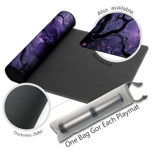 MTG Playmats(Stitched) 14x24in Compatible for OCG CCG RPG TCG Playmats with Card Zones Storage Bag (Purple Peony-No Zone) - color: Purple Peony-no Zone