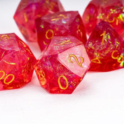 7PCS DND Dice Set,Transparent Sharp Edge Dice Set D&D RPG Polyhedral Die,for Dungeons and Dragons TTRPG Games Roleplaying Games,with Gift Box(Red) - color: Galaxy Red