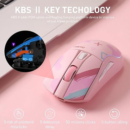 DAREU A950 Wireless Gaming Mouse with RGB Charging Dock,88g Lightweight Programmable Tri-Mode Wireless Mouse Gaming, Up to 12K DPI,1000Hz,120Hrs Playtime with RGB Backlit, Great for PC, Mac - color: Pink
