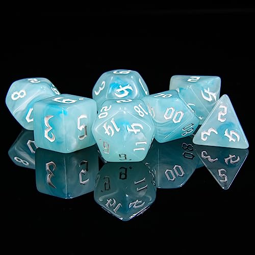 7PCS Polyhedral DND Dice, D&D Dice Set Filled with White and Blue Swirls for Role Playing Dice Games as DND RPG MTG Table Games - color: White and Blue