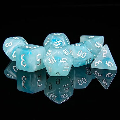 7PCS Polyhedral DND Dice, D&D Dice Set Filled with White and Blue Swirls for Role Playing Dice Games as DND RPG MTG Table Games - color: White and Blue