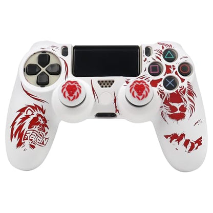 Lion Design Controller Skin Cover with 2 Thumb Grips Compatible with PS4/Playstation 4 Slim/Pro Controller - color: Lion White Red