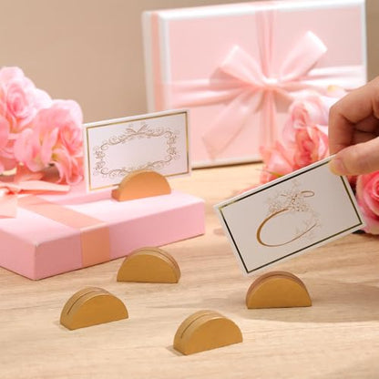 Colingmill 24 Pcs Wooden Table Number Stands with Tented Cards,Gold, White | Wedding Table Name Holder Semicircular Design Place Card Holders for Retail Shop Wedding Party Events - color: Gold, White