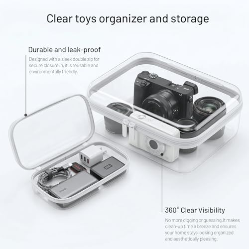 Clear Hard Shell Organizer Cases, 3 Pack with Handle | Durable PET shell with water-resistant, scratch-resistant surface for travel, toiletries, electronics and toys - color: White1