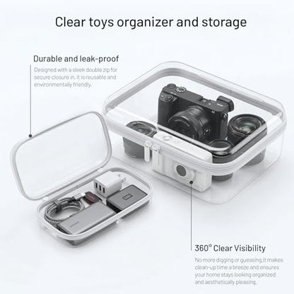 Clear Hard Shell Organizer Cases, 3 Pack with Handle | Durable PET shell with water-resistant, scratch-resistant surface for travel, toiletries, electronics and toys - color: White1