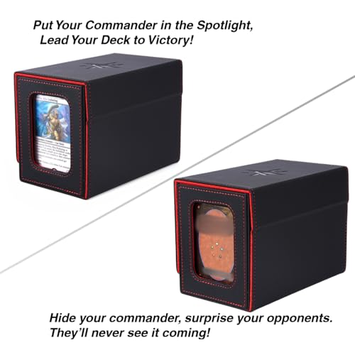 MTG Deck Box for Commander Display with Dice Tray (Black＆Red) | Holds 200 Single/160 Double-Sleeved Cards, Fit MTG/PTCG/OPTCG Cards, Strong Magnet, With 2 Dividers & 1 Magnetic Card Holder - color: Black＆Red