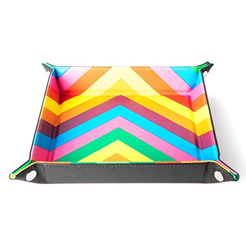FanRoll Fold Up Dice Tray w/PU Leather Backing: Leather Rainbow, Role Playing Game Dice Accessories for Dungeons and Dragons - color: Rainbow