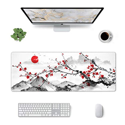 Watercolor Cherry Blossom Mouse Pad 31.5x11.8 Inch Pink Full Desk Japanese Sakura Mousepad Extended Large Non-Slip Rubber Base Waterproof Big Keyboard Mat with Stitched Edges for Gaming and Office - color: Cherry Blossom 1