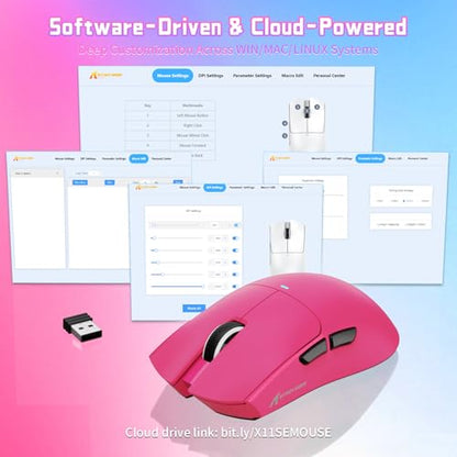 ATTACK SHARK X11SE Wireless Gaming Mouse, 59g Lightweight, Magenta | Bluetooth/2.4Ghz Wireless/Wired Connectivity, 22K DPI, PixArt PAW3311 Gaming Sensor, 1K Polling Gamer Mice for PC/Mac - color: Magenta