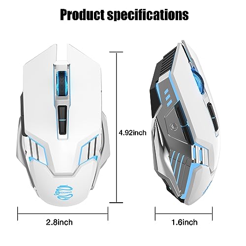 Bluetooth Wireless Gaming Mouse, RGB Rechargeable USB Wireless Mouse, Quiet Click, LED Backlit, Ergonomic, with Side Button, DPI Adjustable Computer Mice for Laptop PC MacBook Chromebook - White - color: white
