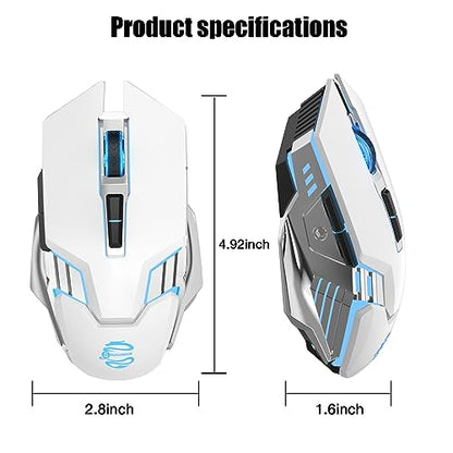 Bluetooth Wireless Gaming Mouse, RGB Rechargeable USB Wireless Mouse, Quiet Click, LED Backlit, Ergonomic, with Side Button, DPI Adjustable Computer Mice for Laptop PC MacBook Chromebook - White - color: white