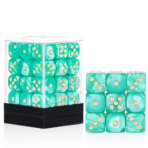 36 Pieces 12mm 6 Sided Mini Dice Set,Pearl Pattern D6 Game Dice Set,6 Sided Standard Game Dice for Board Games Dice Games Classroom Teaching Dices Game, with Portable Gaming Box(Cyan) - color: D6-cyan Pearl