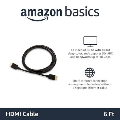 Amazon Basics High-Speed 4K Ultra HD HDMI 2.0 Cable for Blu-ray, 6 feet, 24-Pack, 18 Gbps, 60 Hz, 2160p, Male-to-Male, Ethernet Ready, 3D, Black - size: 6 Feet