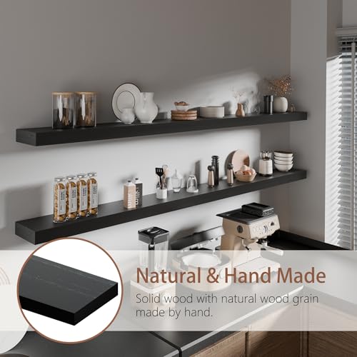 72 inch Long Floating Shelves for Wall,Solid Wood Long Wall Shelves Set of 2,Black Wooden Mounted Shelf,Bookshelf Bathroom Shelves (Black, 72 Inch) - color: Black, size: 72 Inch set of 2