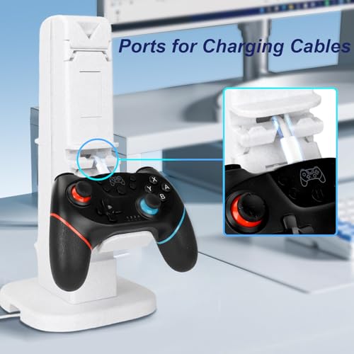 Controller Holder & Headset Stand Tower - Rotary Gaming Controller & Headphone Stand with Joy-Con Slot for Gamers