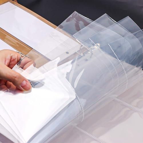 Mogoostry A4 Clear Sheet Protectors 3 Pocket Binder Sleeves 20 Sheets 11 Holes Side Open Banknote Protector Currency Collection Page Protector - color: 3-pocket