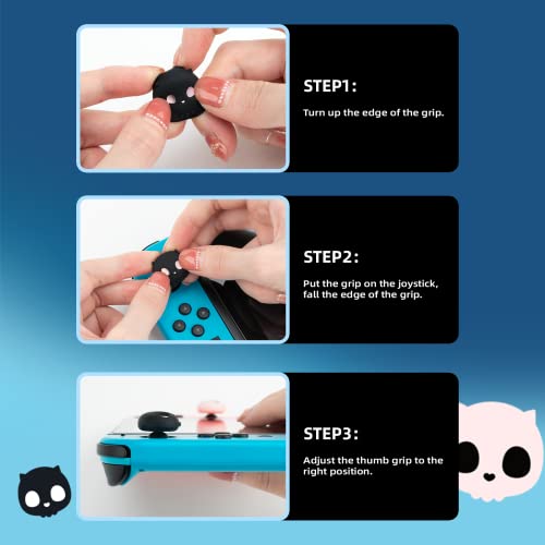 GeekShare Cute Silicone Joycon Thumb Grip Caps, Joystick Cover Compatible with Nintendo Switch / OLED / Switch Lite,4PCS -- Skull (Black & White) - color: Black & White