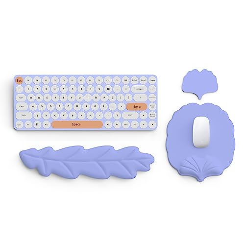 Keyboard Wrist Rest and Mouse Pad with Wrist Support Set, Ergonomic Leaf Shape Mouse Pad with Non-Slip Base, Pain Relief Memory Foam Mousepad for Computer,Laptop,Home Office, Purple - color: Purple