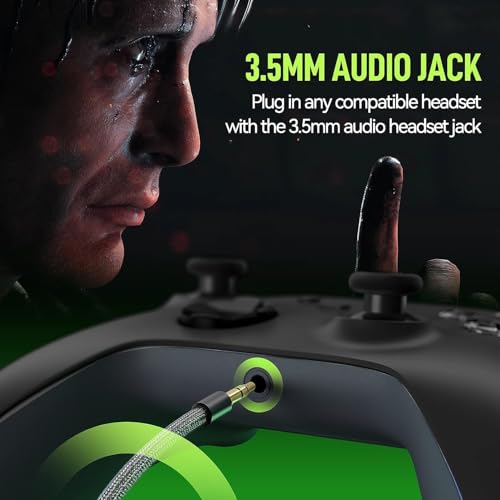 Dinosoo Wireless Controller for X-box Series X/S/X-box One/X-box One S/One X, and Android PC Windows 10/11, Built-in Dual Vibration TURBO Function 3.5mm Headphone Jack Macro Function - color: black
