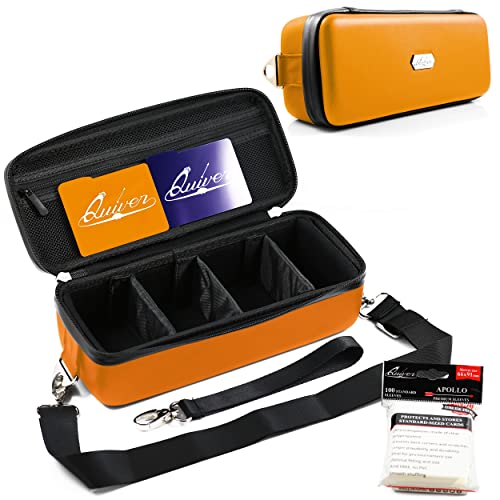 Quiver Time Orange Bolt Card Carrying Case fits Pokemon Cards and other TCG Games - Storage Bag for Playing/Trading Cards and Deck Box (Straps, Dividers & 100 Apollo Card Sleeves) - color: Orange, size: Bolt Card Carrying Case