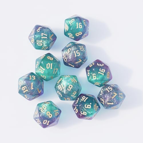 10PCs D20 Polyhedral Dice Set 22mm for DND RPG MTG Dungeons and Dragons Dice (Cyan+Purple) - color: Cyan+purple