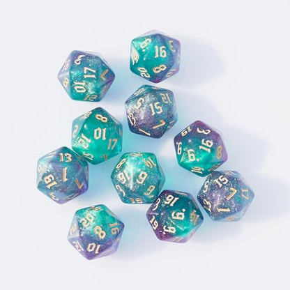 10PCs D20 Polyhedral Dice Set 22mm for DND RPG MTG Dungeons and Dragons Dice (Cyan+Purple) - color: Cyan+purple