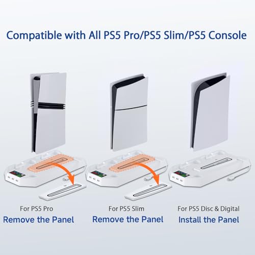 PS5 Cooling Station, LHFDIAN PS 5 Pro Stand Vertical and 3 Levels Turbo Fan with Dual Charging Station for PlayStation5Pro/Slim, PS 5 Accessories Kit, Headset Holder for PS 5 Digital/Disc-White - color: White