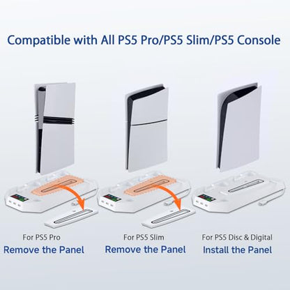 PS5 Cooling Station, LHFDIAN PS 5 Pro Stand Vertical and 3 Levels Turbo Fan with Dual Charging Station for PlayStation5Pro/Slim, PS 5 Accessories Kit, Headset Holder for PS 5 Digital/Disc-White - color: White