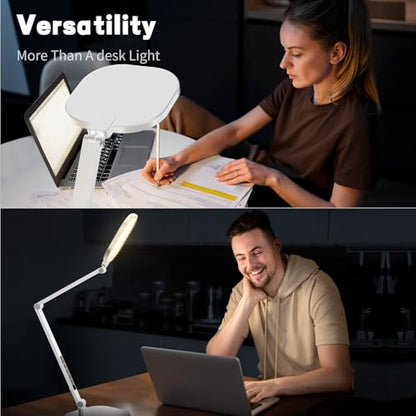 LED Desk Lamp for Home Office, Soft Edge-lit Design, Modern Style | Professional Eye-Caring Diffused Light, Dimmable Computer Light with 30 Modes, Memory & Timer, Flexible Swing Arm Table Lamp - color: White