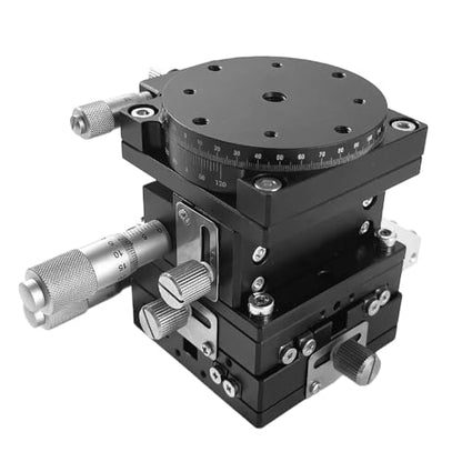 LT60-LM Precision XYZR 4 Axis Manual Linear Positioning Stage | Premium Aluminum Body with 29.4N Load Capacity and Cross Roller Guide Plus 60x60mm Table Size 360 Degree R Axis Tuning