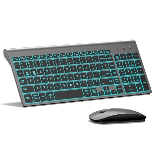 TopMate Wireless Backlit Keyboard and Mouse Ultra Slim Combo, 2.4G Silent Compact 2400DPI Mouse and Scissor Switch Keyboard Set, Batteries Included, for PC/Laptop/Windows/Mac/Gaming - BL Gray Black - color: BL Gray Black