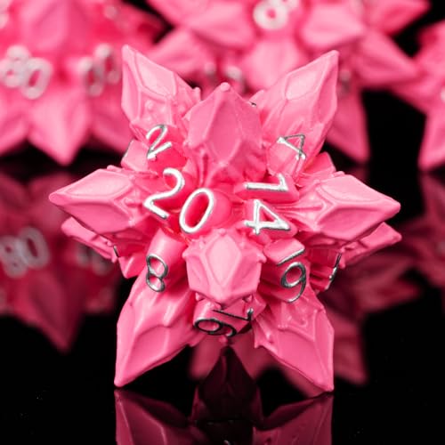 DND Dice Set Metal,Polyhedral D&D Metallic Heterotypic D and D Dice with Cracks for Dungeons and Dragons RPG TTRPG 7-Die Set with Gift (Heterotypic, Heterotypic-Pink) - color: Heterotypic-pink, style: Heterotypic