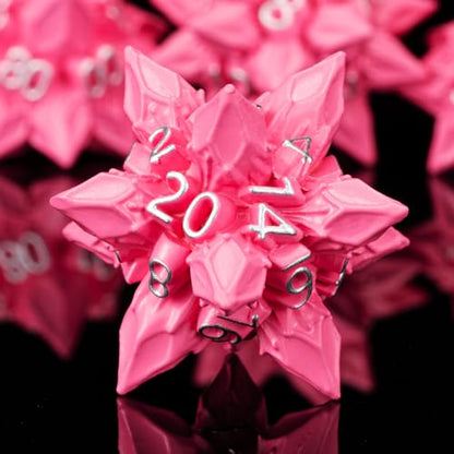 DND Dice Set Metal,Polyhedral D&D Metallic Heterotypic D and D Dice with Cracks for Dungeons and Dragons RPG TTRPG 7-Die Set with Gift (Heterotypic, Heterotypic-Pink) - color: Heterotypic-pink, style: Heterotypic