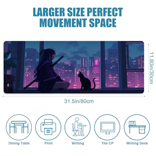 Japanese Girl Gaming Mouse Pad, Big Desk Mat, XL Extended Large Mousepad Non-Slip Rubber Base, Keyboard Mat for Gamers, Computer/Laptop, Office&Home, 31.5x11.8in, Samurai - color: Girl