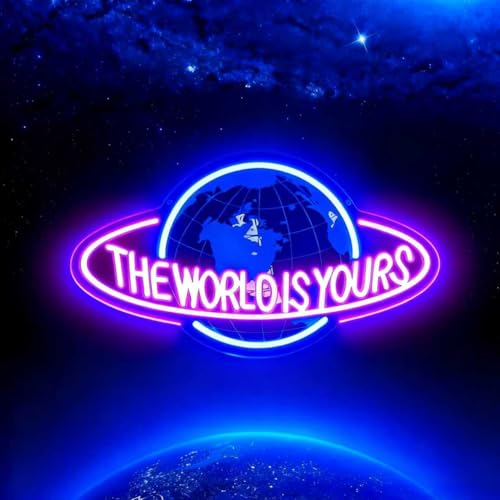 The World is Yours Neon Sign, Led Neon Light Signs for Game Room Wall Decor Gaming Planet LED Light up Sign Lamp for Man Cave Party Bedroom Bar Birthday Gamer Gift Dimmable USB Powered(16.2"*9.5") - style: The World 1