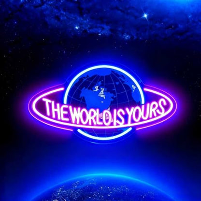 The World is Yours Neon Sign, Led Neon Light Signs for Game Room Wall Decor Gaming Planet LED Light up Sign Lamp for Man Cave Party Bedroom Bar Birthday Gamer Gift Dimmable USB Powered(16.2"*9.5") - style: The World 1
