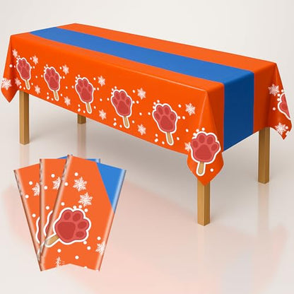 3pcs Dog/Cat Paw Birthday Tablecloths, 54"x108" Plastic Disposable | Animal Theme Party Supplies, Puppy Table Covers, Rectangle Orange Blue Table Cloth, Ice Cream Summer Vacation Pool Party - color: Claw Ice Cream, size: 3pcs