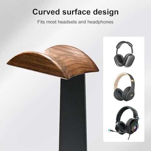 UPERGO Walnut Headphone Stand with Controller Holder & Storage Base | Solid Wood Grain, Gear & Charger Storage, Gamer Gift for PS5 Xbox Controllers, Desk Accessories